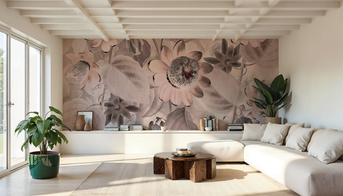 Passifloras Emerging Bright Coral Mural Wallpaper - room preview 02
