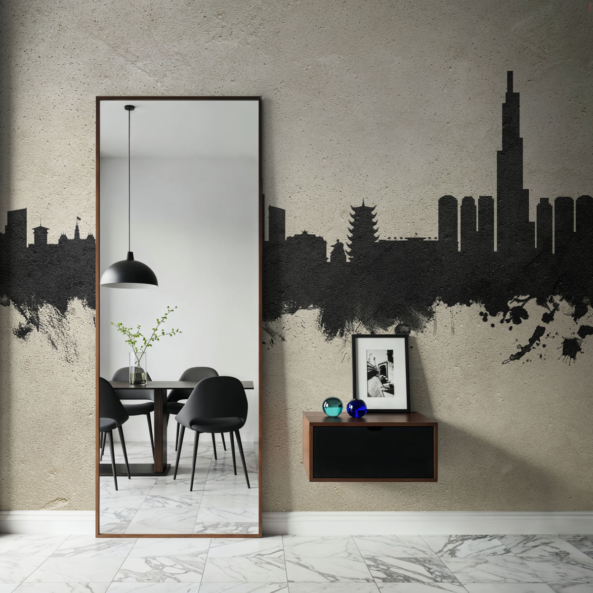 Ho Chi Minh City Vietnam Skyline Concrete Mural Wallpaper - room preview 02