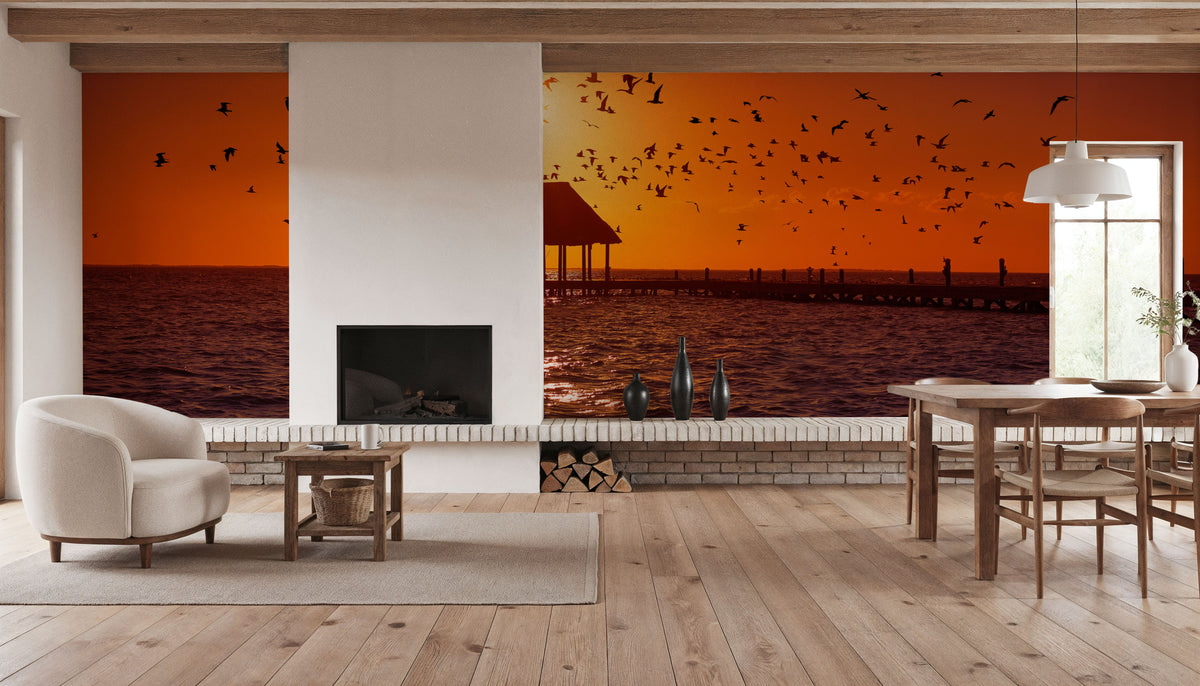 Sunset Harbor Pavilion Mural Wallpaper - room preview 02