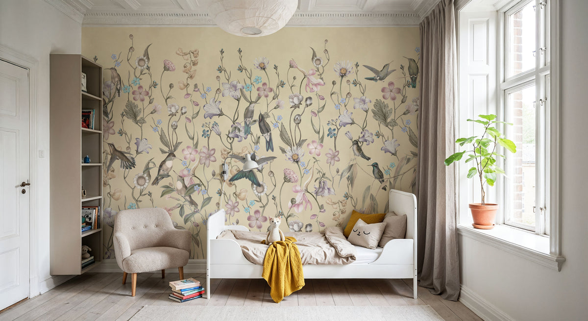 Bird Garden Light Yellow Mural Wallpaper - room preview 02