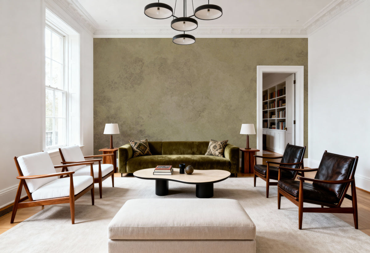Subtle Plaster Wall, Butter Yellow Mural Wallpaper - room preview 02