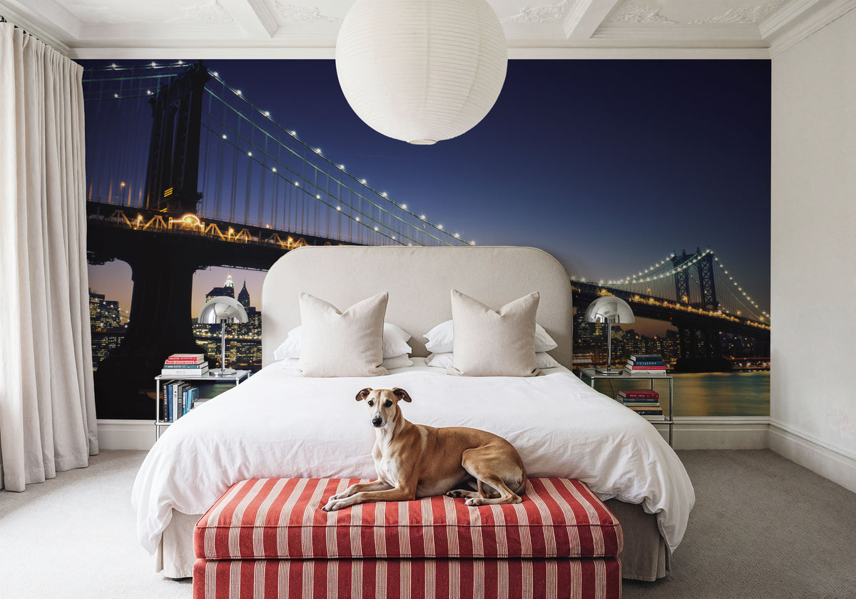 Illuminated Metropolis Bridge Mural Wallpaper - room preview 02