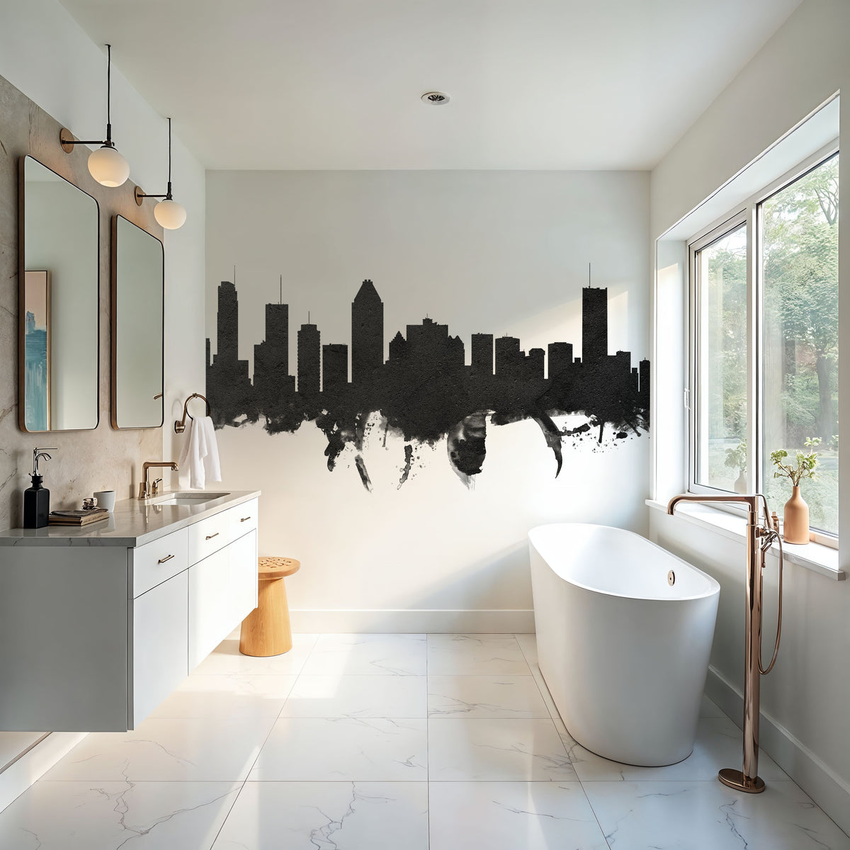 Montreal Canada Skyline Black & White Mural Wallpaper - room preview 02