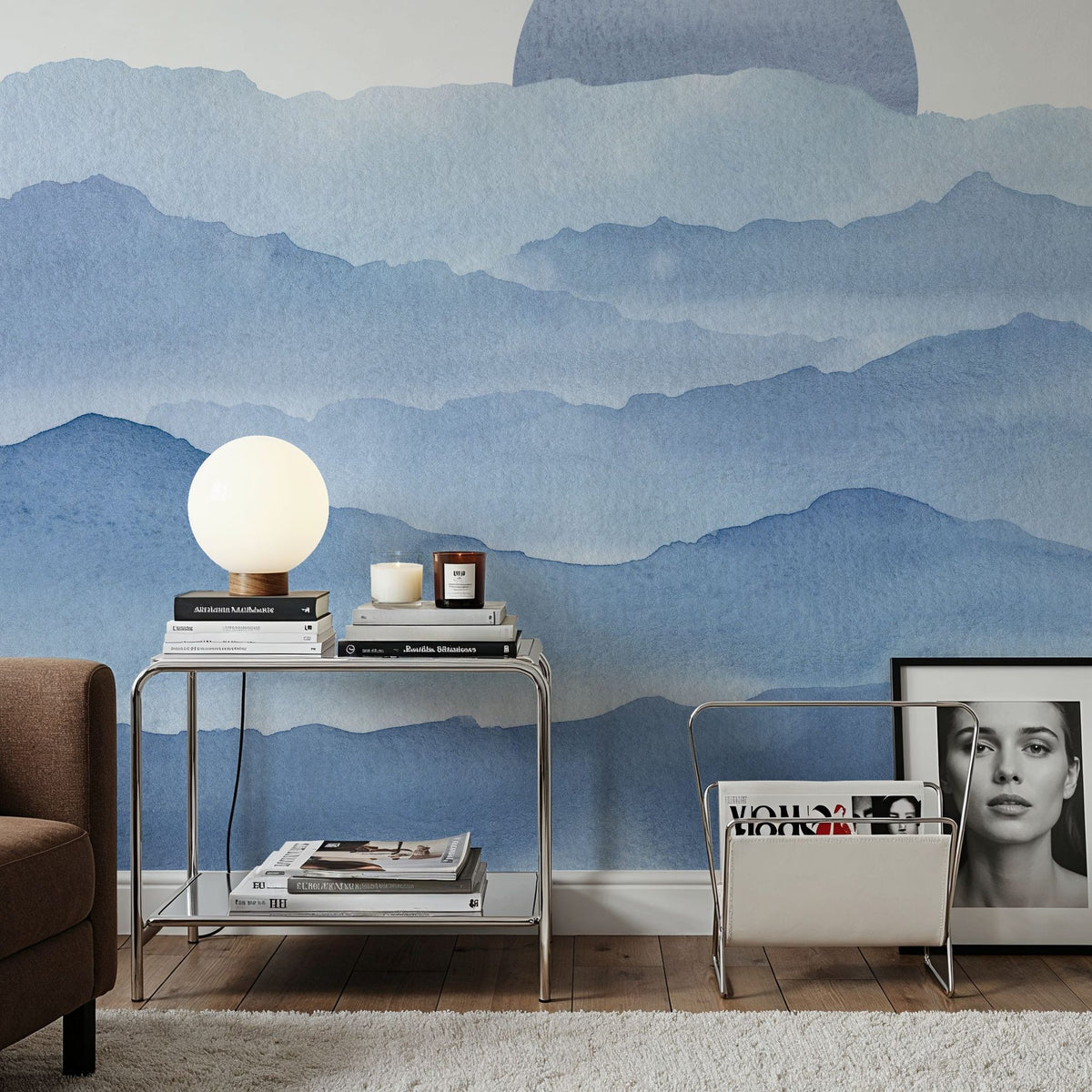 Sunrise Mountain View, Sky Blue Mural Wallpaper - room preview 02