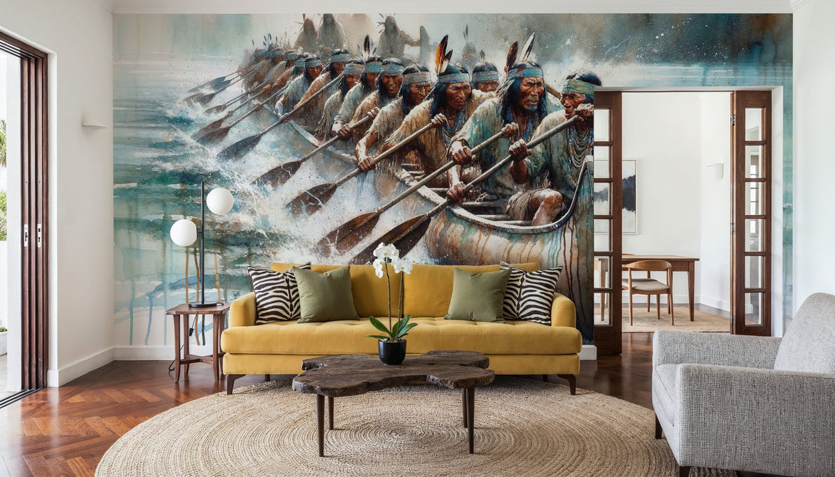 Canoes Calm River Mural Wallpaper - room preview 02
