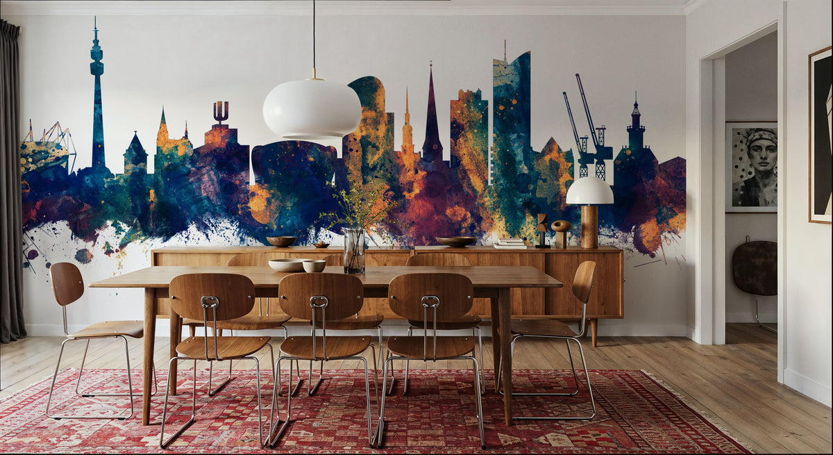 Dortmund Germany Skyline Blue & Bronze Mural Wallpaper - room preview 02