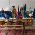 Dortmund Germany Skyline Blue & Bronze Mural Wallpaper - room preview 02