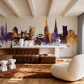 Coventry England Skyline Purple & Gold Mural Wallpaper - room preview 02