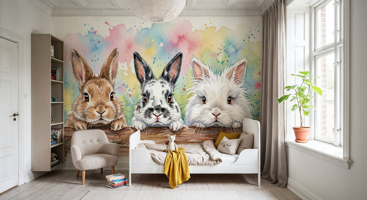 Rabbits - Cute Baby Animals Series Mural Wallpaper - room preview 02