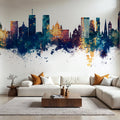 Syracuse New York Skyline Blue & Bronze Mural Wallpaper - room preview 02