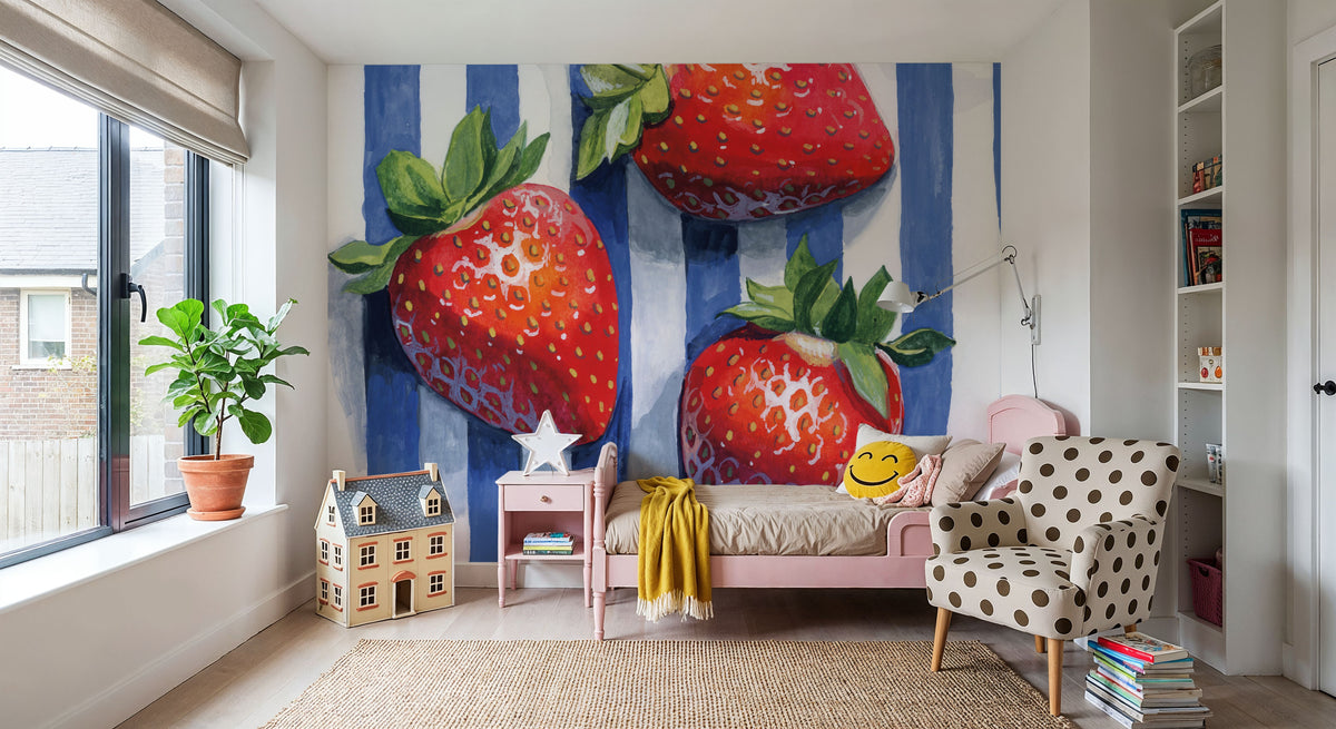Stripe Cloth Berries Mural Wallpaper - room preview 02