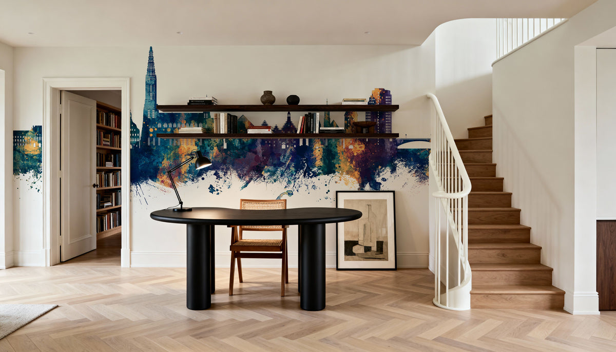 Ulm Germany Skyline Blue & Bronze Mural Wallpaper - room preview 02