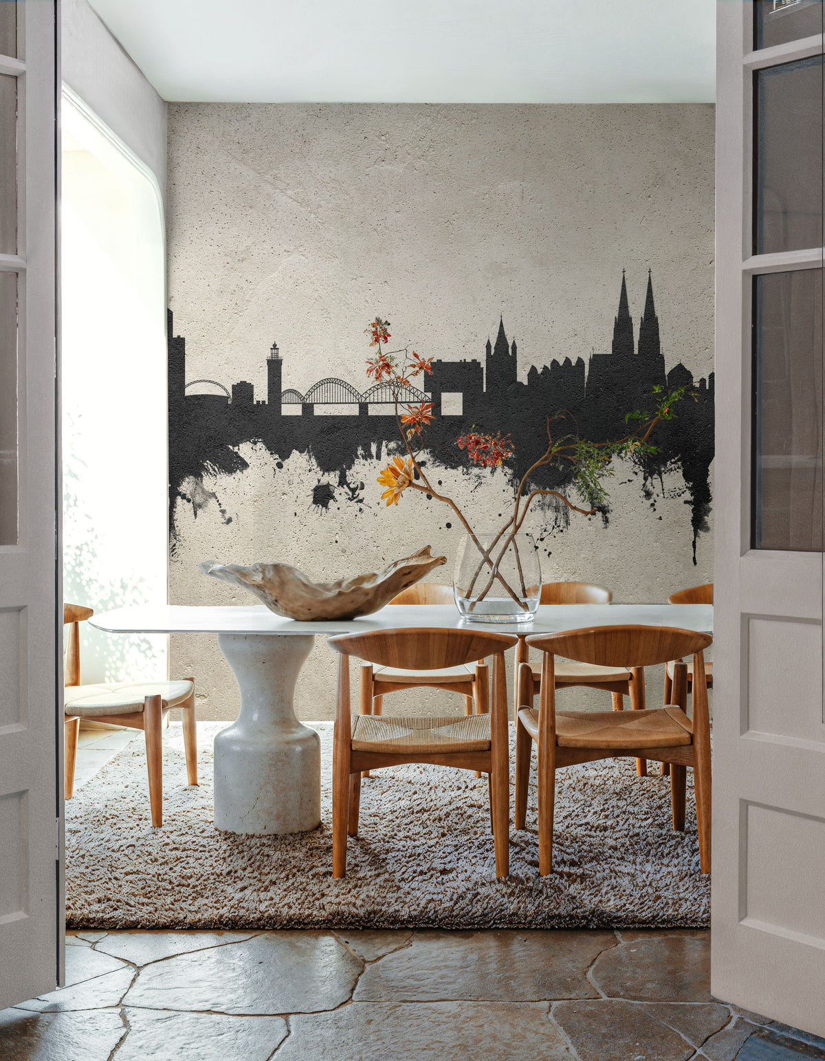 Cologne Germany Skyline Concrete Mural Wallpaper - room preview 02