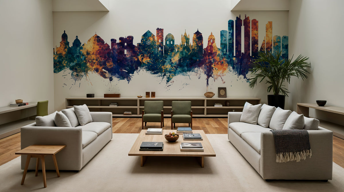 Naples Italy Skyline Blue & Bronze Mural Wallpaper - room preview 02