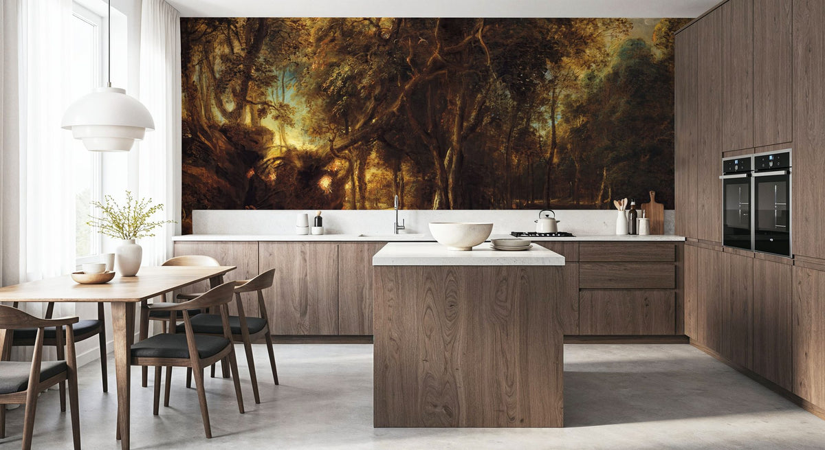 Dwellpaper A Forest At Dawn with a Deer Hunt Mural Wallpaper image 2