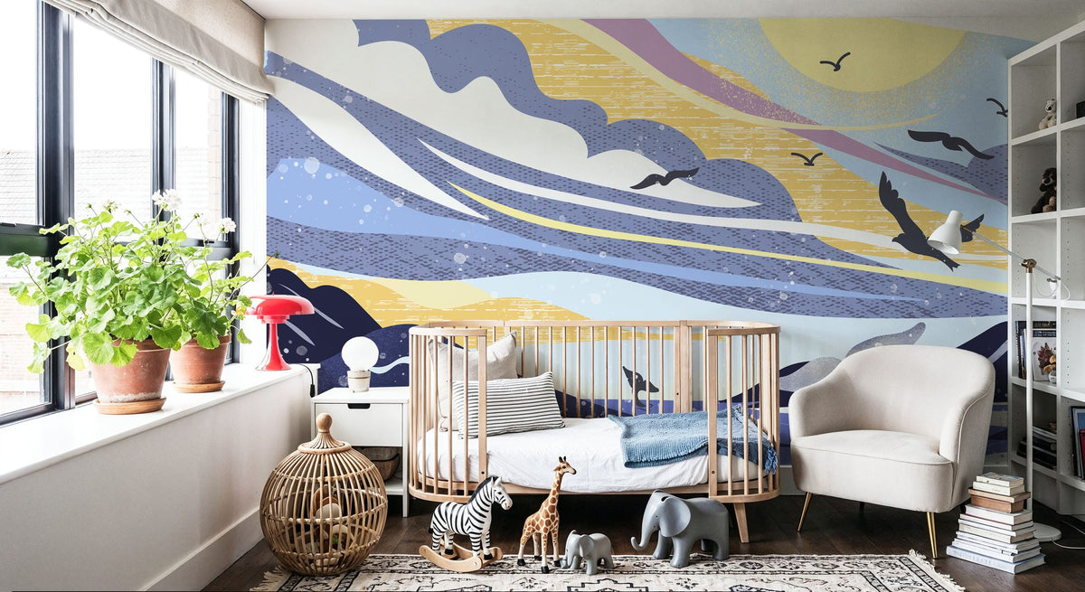Coastal Apricity, Pewter Mural Wallpaper - room preview 02