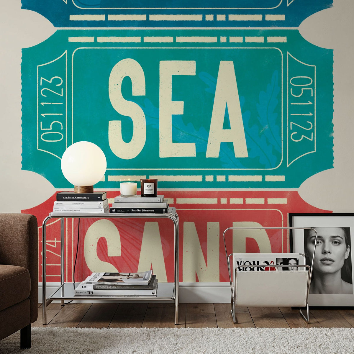 Ticket Stubs Beach Mural Wallpaper - room preview 02