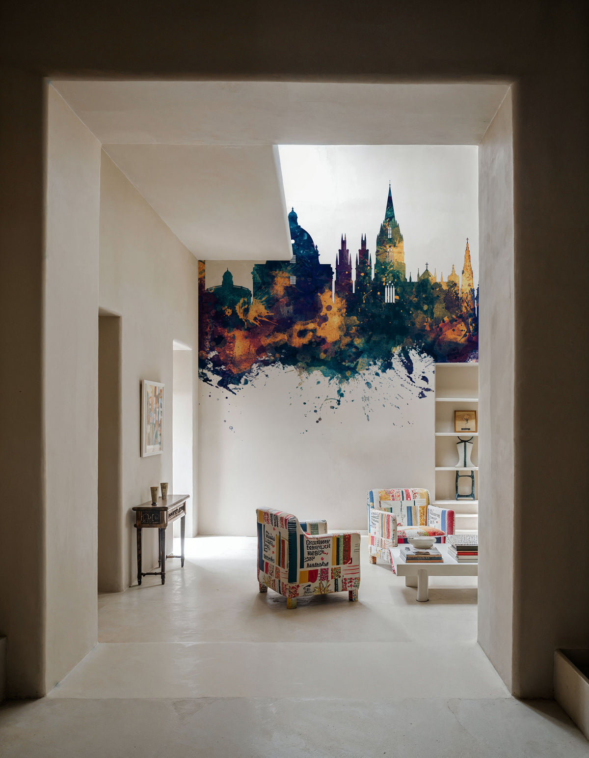 Oxford England Skyline Blue & Bronze Mural Wallpaper - room preview 02