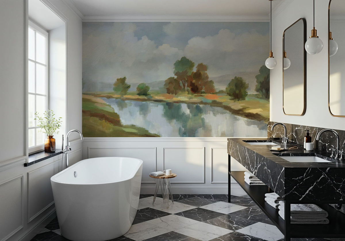 River and Clouds Mural Wallpaper - room preview 02