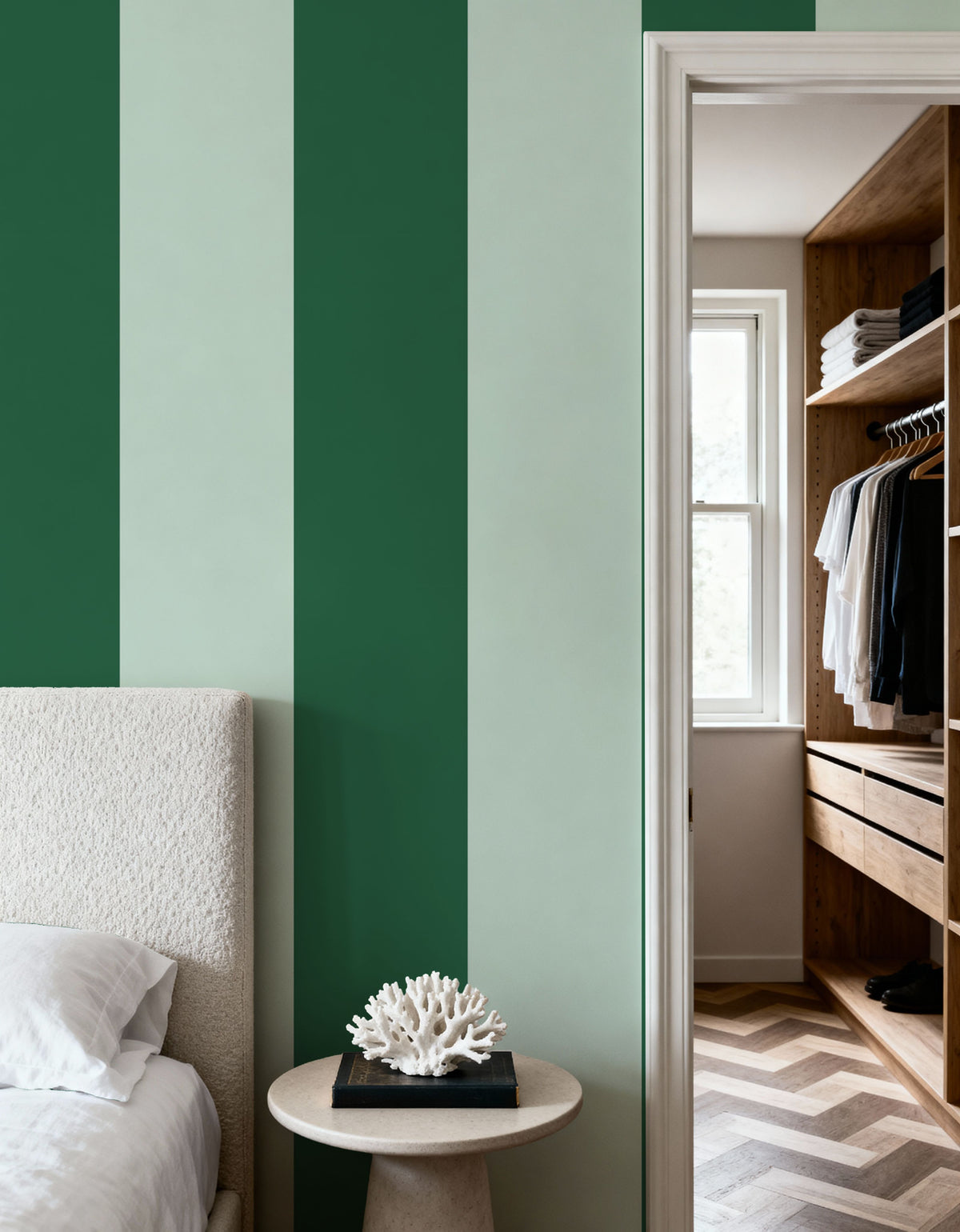 Circus Stripes, Green on Green Mural Wallpaper - room preview 02