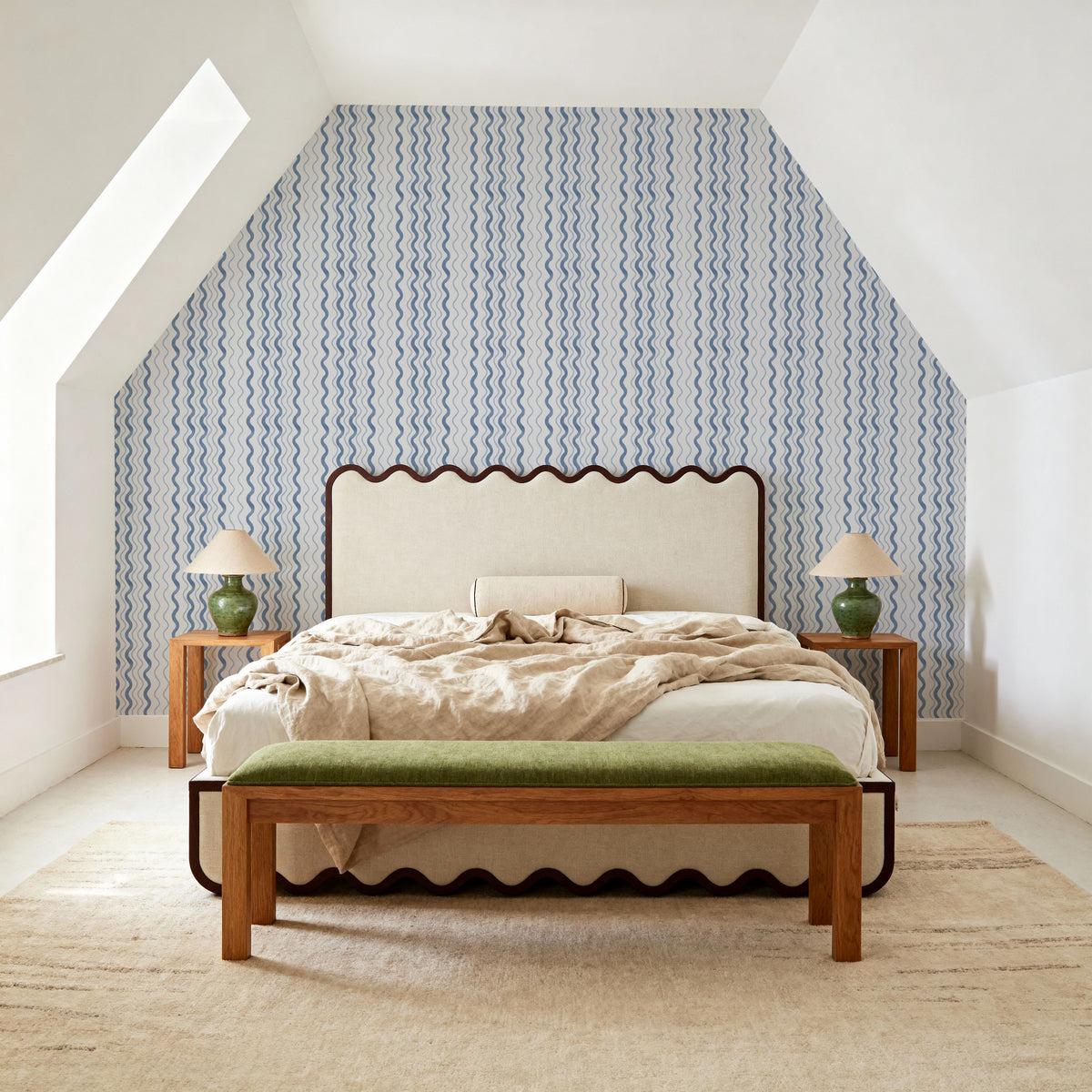 Wavy Stripes, Blue Mural Wallpaper - room preview 02
