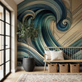 Ocean Waves in Art Deco Mural Wallpaper - room preview 02