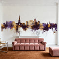 Solihull England Skyline Purple & Gold Mural Wallpaper - room preview 02