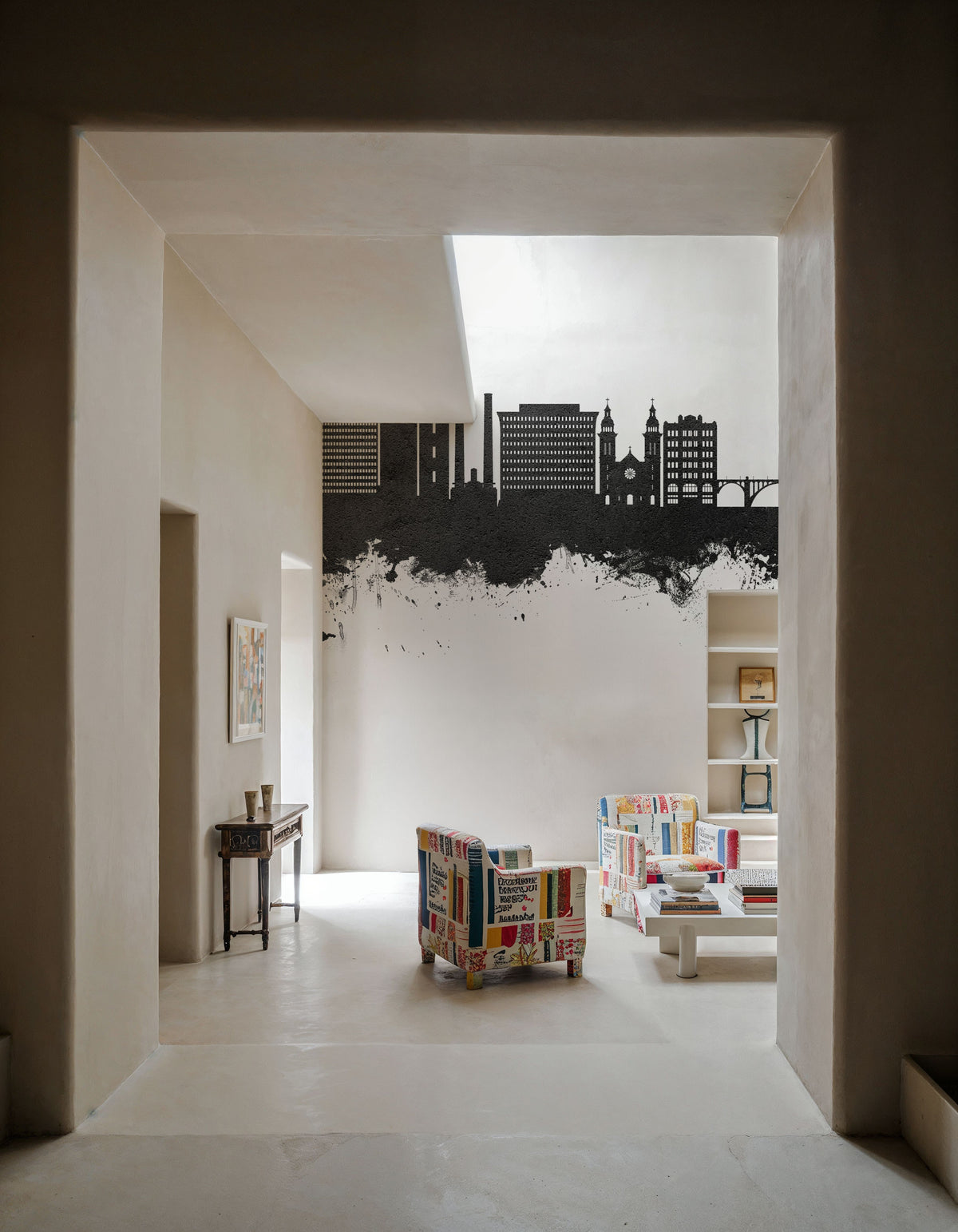 Spokane Washington Skyline Black & White Mural Wallpaper - room preview 02