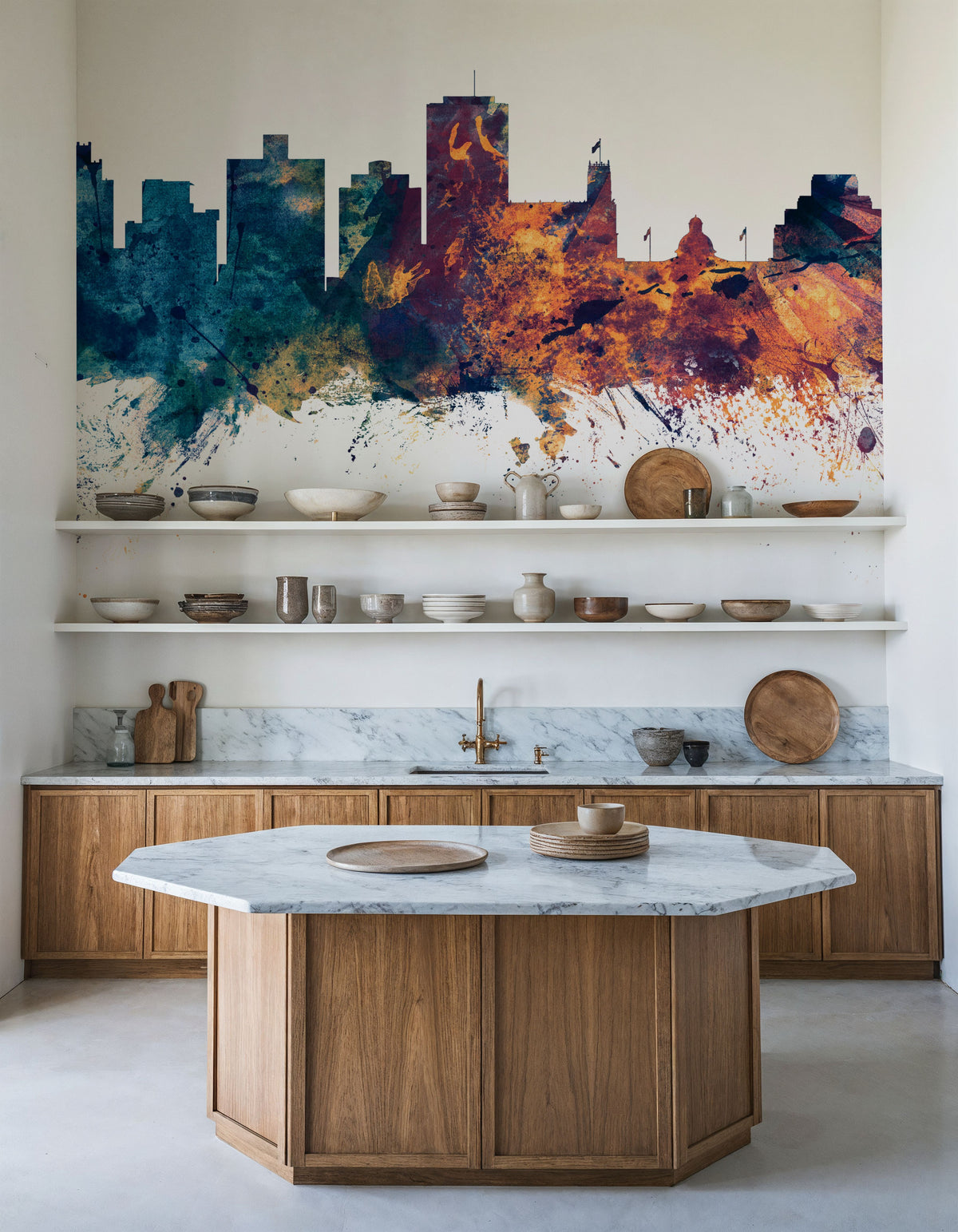 Jackson Mississippi Skyline Blue & Bronze Mural Wallpaper - room preview 02