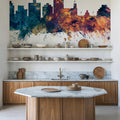 Jackson Mississippi Skyline Blue & Bronze Mural Wallpaper - room preview 02