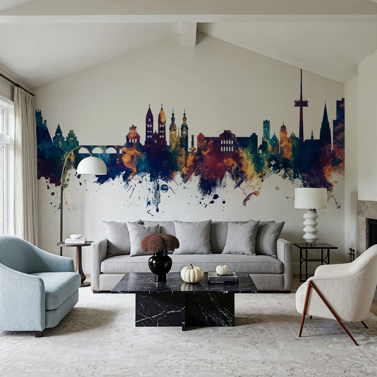 Koblenz Germany Skyline Blue & Bronze Mural Wallpaper - room preview 02
