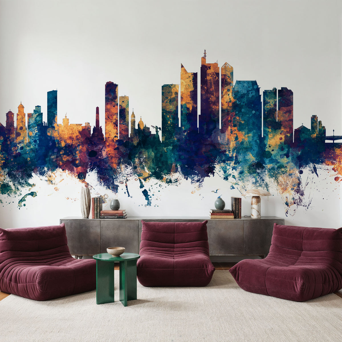 Manila Philippines Skyline Blue & Bronze Mural Wallpaper - room preview 02