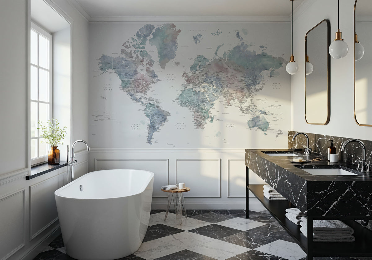 World Map Cities - Fufu Mural Wallpaper - room preview 02