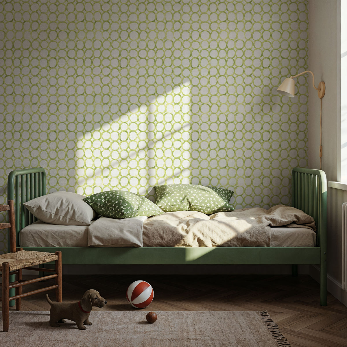 Mixed Green Circles Mural Wallpaper - room preview 02