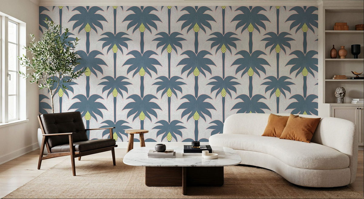 Graphic Palms, Teal Mural Wallpaper - room preview 02