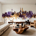 Kuala Lumpur Skyline Purple & Gold Mural Wallpaper - room preview 02