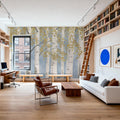 Fresh Forest Light Blue Gold Mural Wallpaper - room preview 02