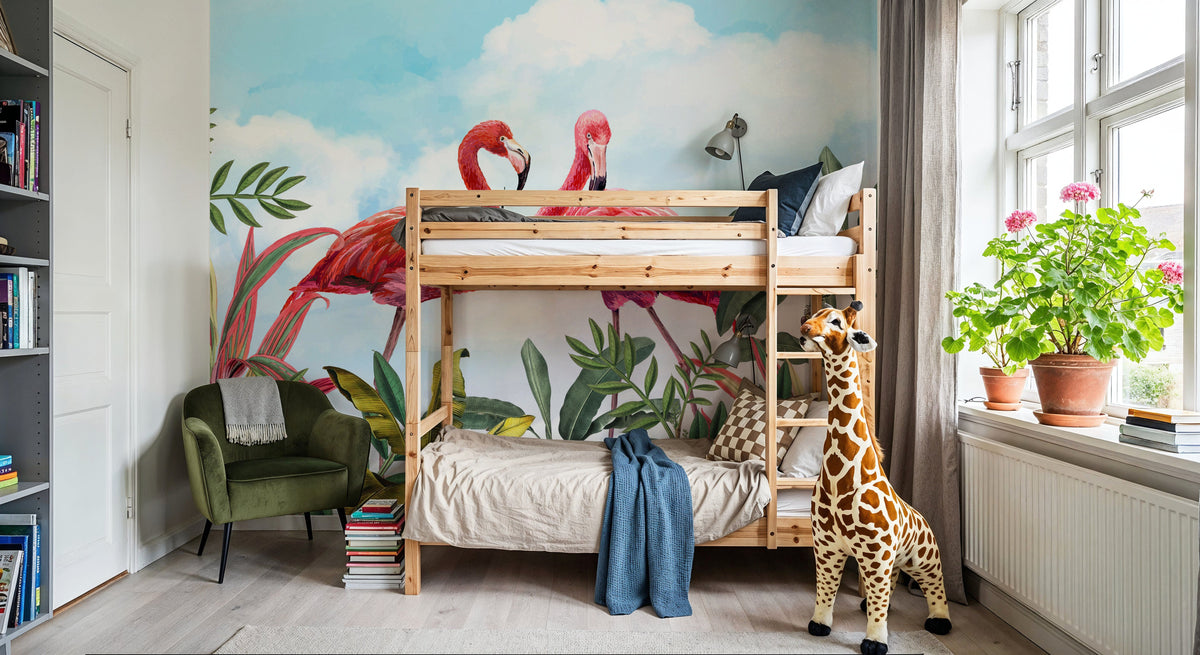 Shy Flamingos Sky Mural Wallpaper - room preview 02