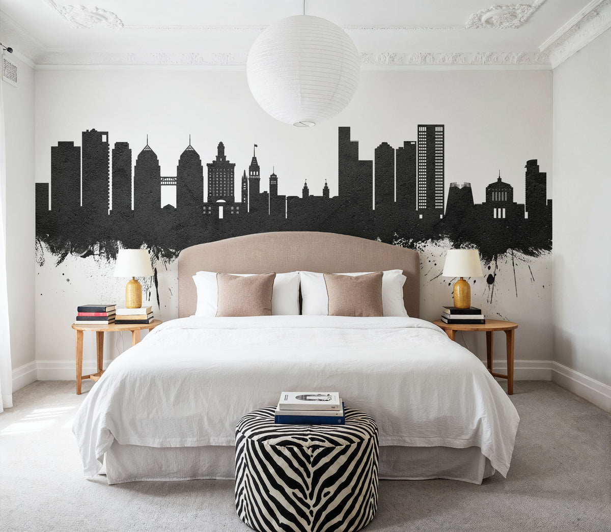 Oakland California Skyline Black & White Mural Wallpaper - room preview 02