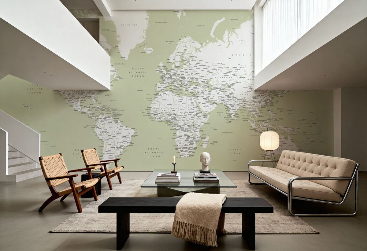 World Map Cities - Xolani Mural Wallpaper - room preview 02