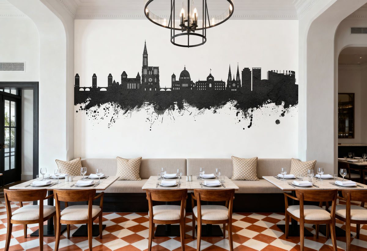 Strasbourg France Skyline Black & White Mural Wallpaper - room preview 02