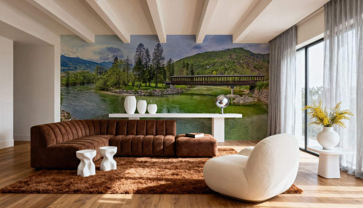 Mountain Bridge Serenity Mural Wallpaper - room preview 02