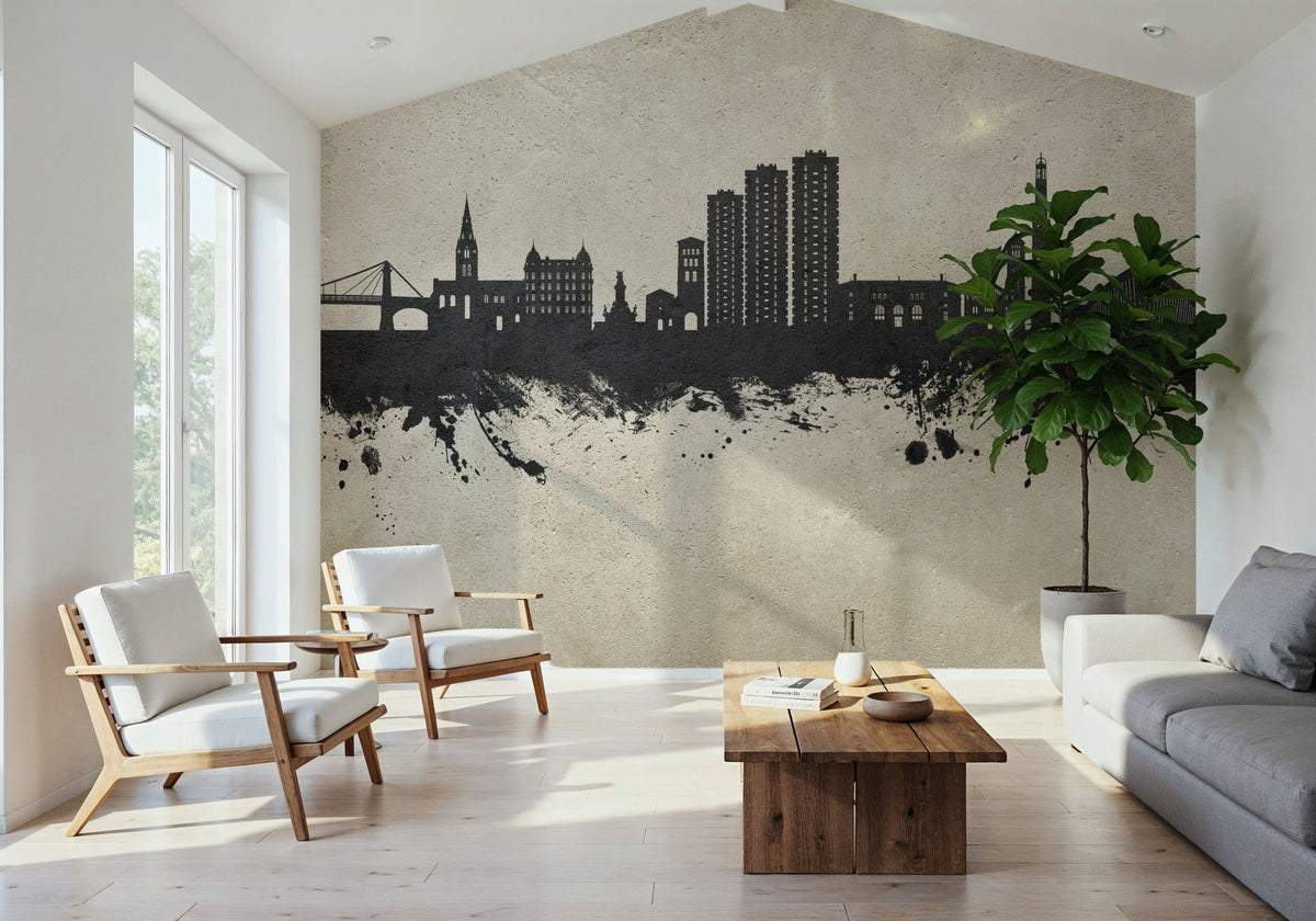 Grenoble Skyline Concrete Mural Wallpaper - room preview 02