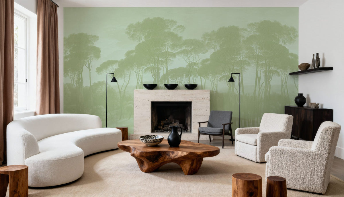 Mediterranean Pine Landscape, Pistachio Mural Wallpaper - room preview 02