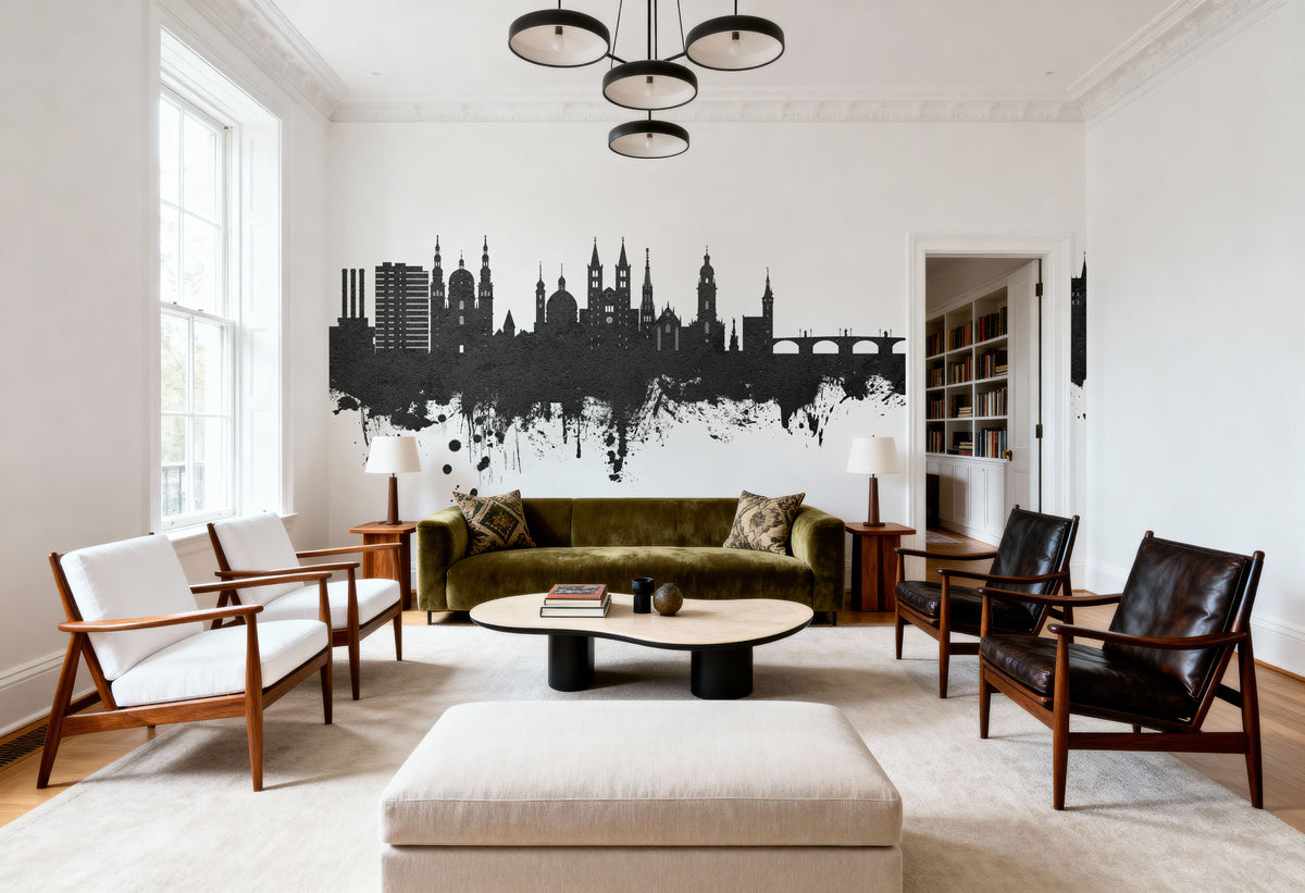 Würzburg Germany Skyline Black & White Mural Wallpaper - room preview 02