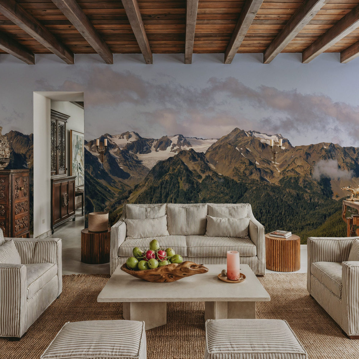 Olympic Mountains Mural Wallpaper - Neutral Tone - room preview 02