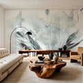 Feather Geometry Teal Mural Wallpaper - room preview 02
