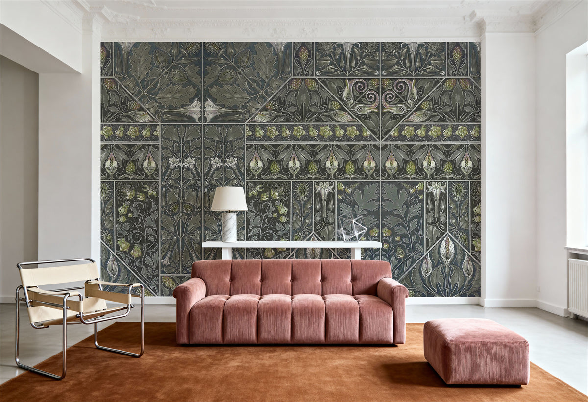 Floral Mood Green Mural Wallpaper - room preview 02