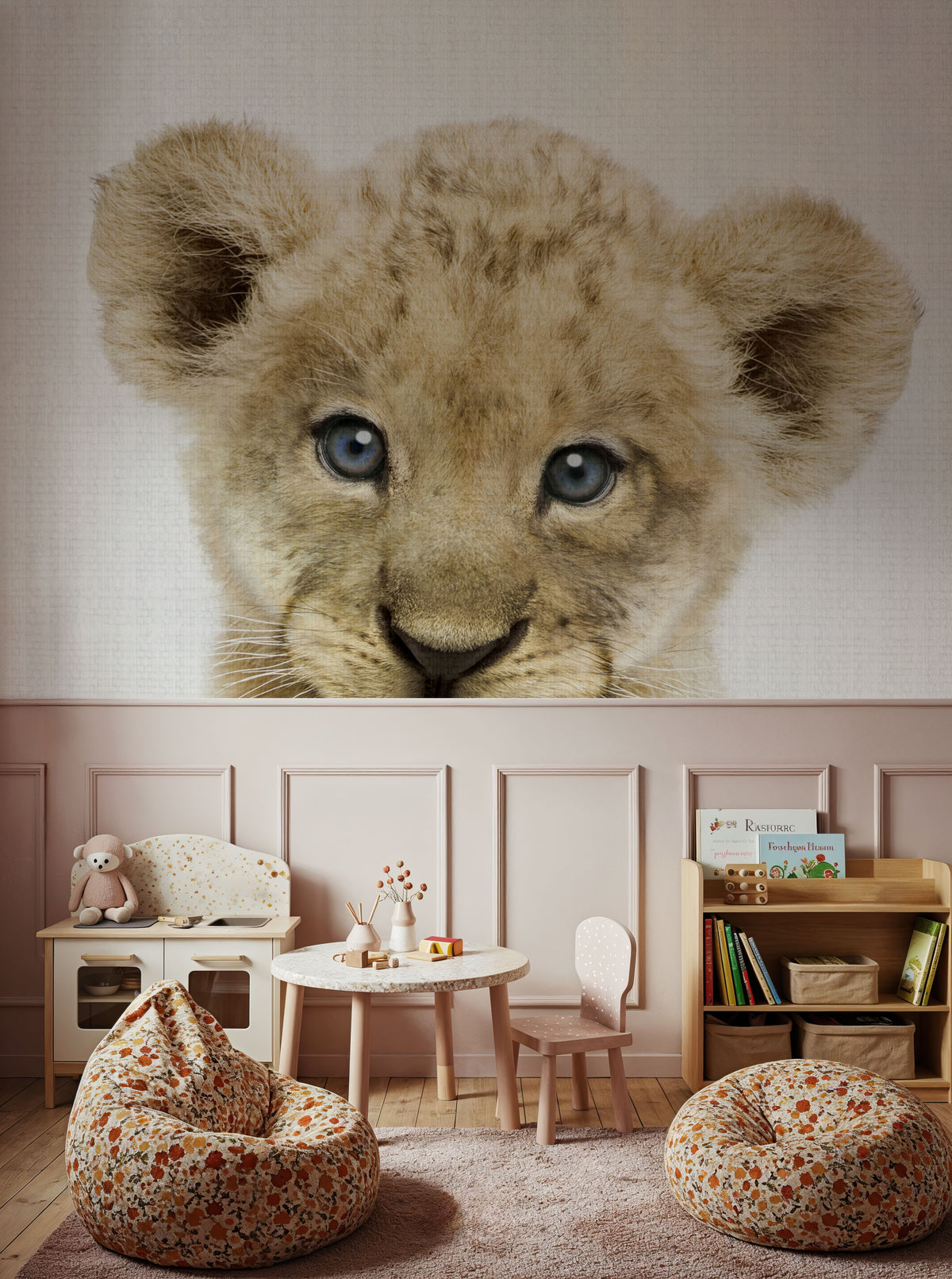 Peekaboo Baby Lion Mural Wallpaper - room preview 02