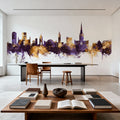 Norwich England Skyline Purple & Gold Mural Wallpaper - room preview 02